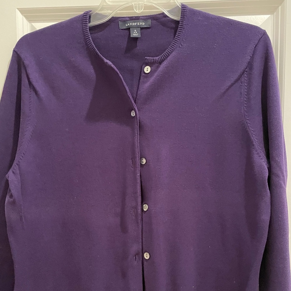 Lands End purple cardigan